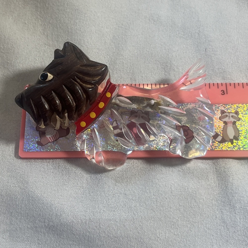 Vintage Mid Century Carved Lucite and Wood Scottie Dog Brooch Pin 1940's - Picture 10 of 11